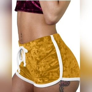 Women's Sexy Drawstring Crush Velvet High-Waisted Club Mini Shorts-Yellow